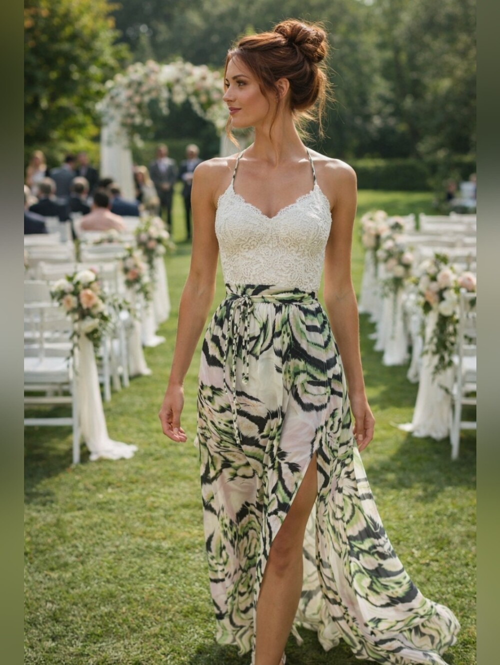 Luxxel Dress Summer Garden Party Wedding  Lace & Silky Flow EUC S Boho Tropical